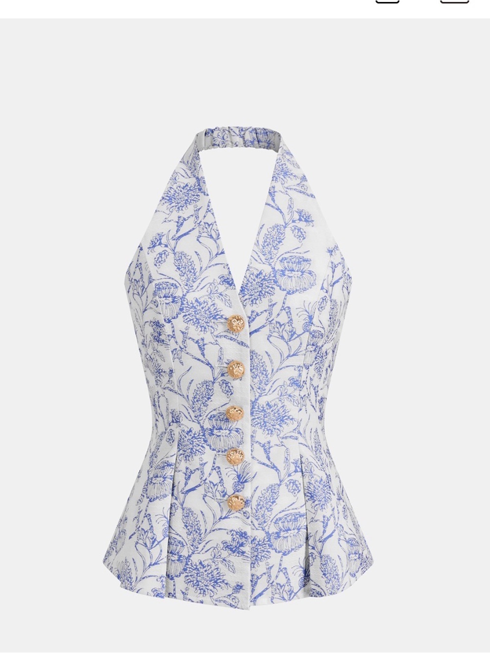 Commense Floral Print Halter Button Front Vest Cream and Blue